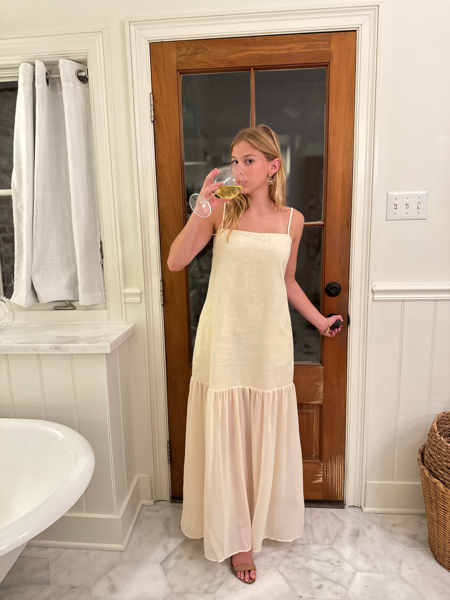 Linen Blend Drop Waist Midi