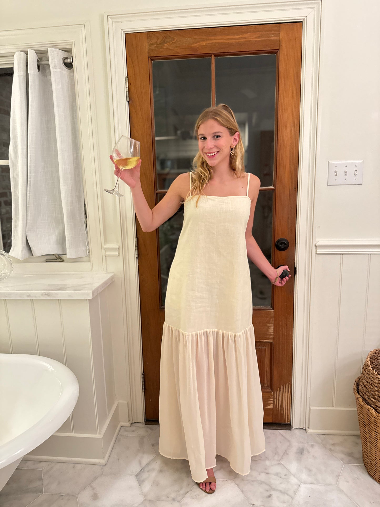 Linen Blend Drop Waist Midi